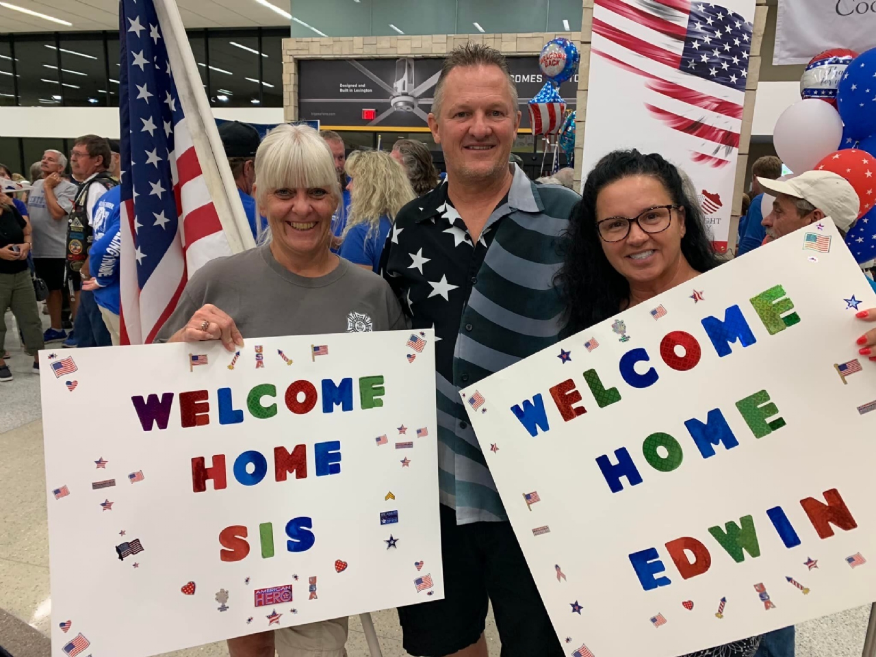 Welcome home celebration at the airport.